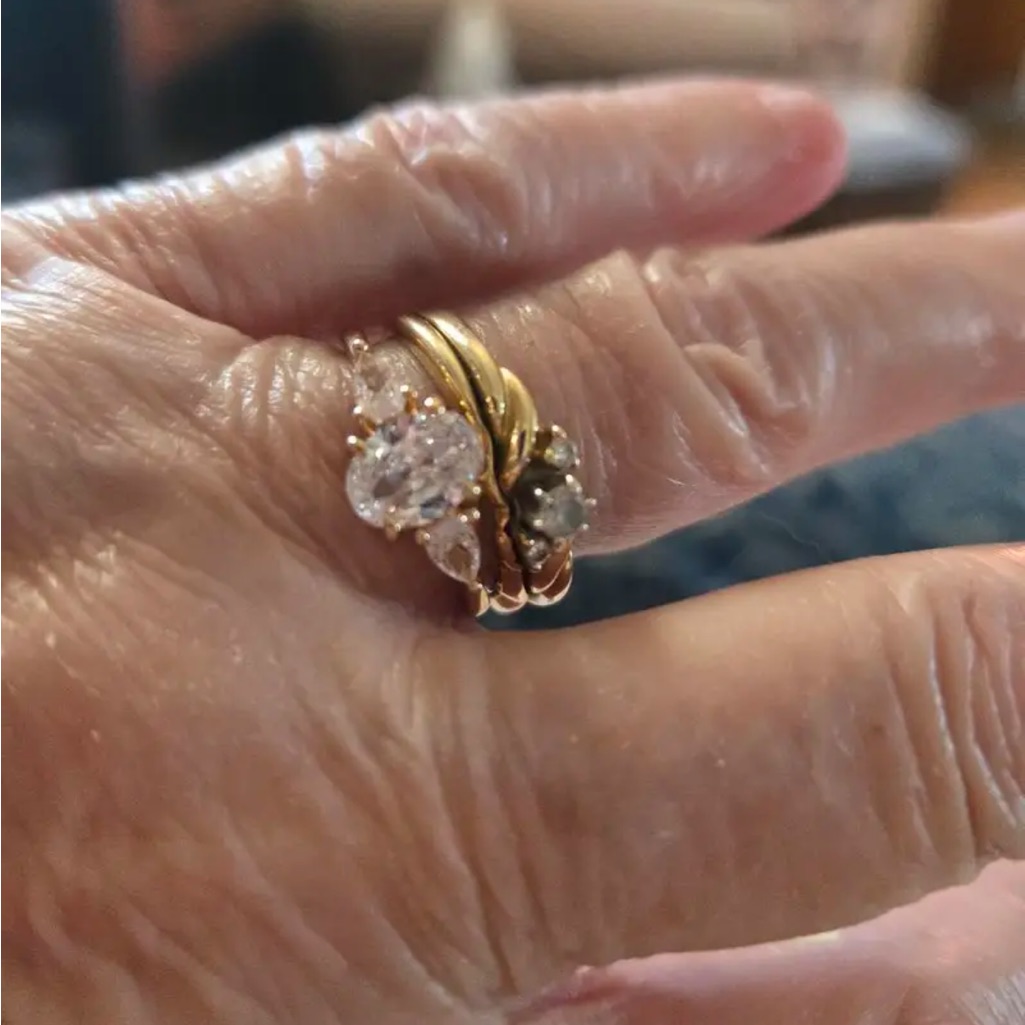 Vintage Teardrop Ring Gold Plated Three Stone Oval Cut White Sapphire Size 7